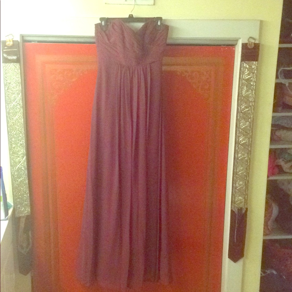 Plum long strapless gown